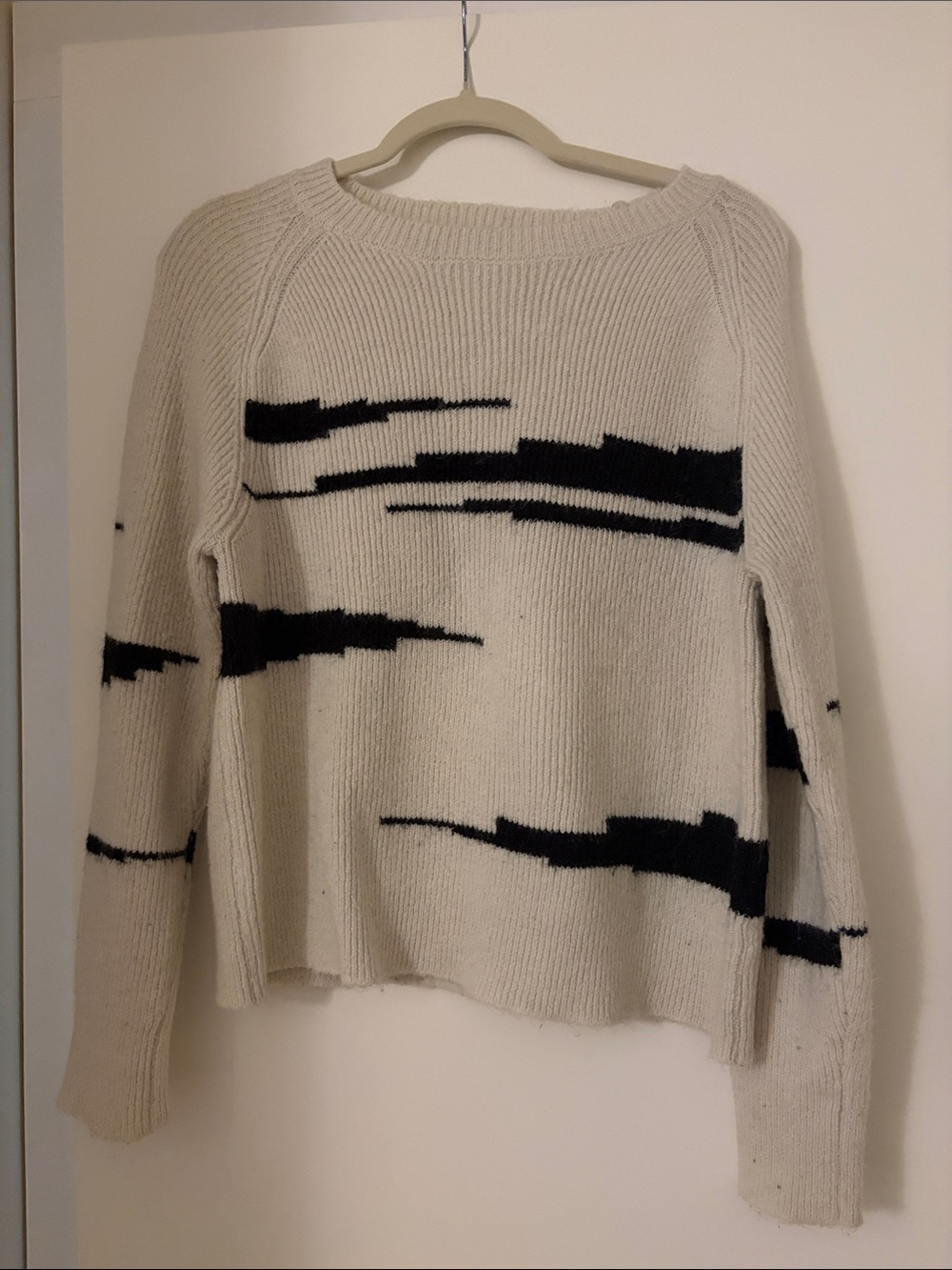Women’s Cream and Black Patterned Knit Sweater